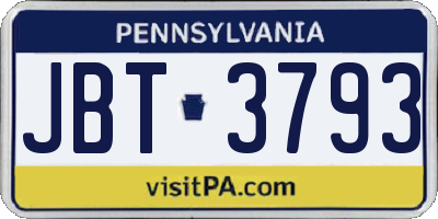 PA license plate JBT3793