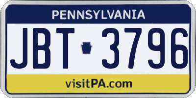 PA license plate JBT3796
