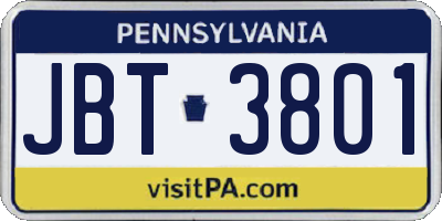 PA license plate JBT3801