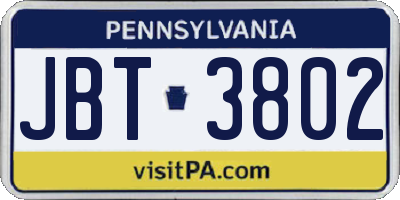PA license plate JBT3802