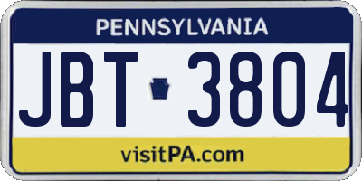 PA license plate JBT3804