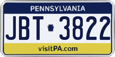 PA license plate JBT3822