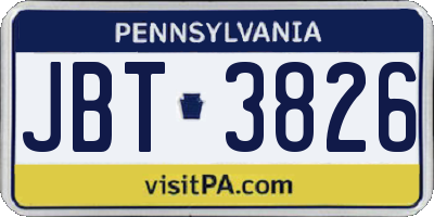 PA license plate JBT3826