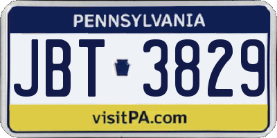 PA license plate JBT3829
