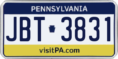 PA license plate JBT3831