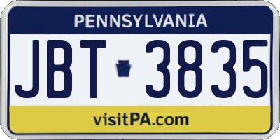 PA license plate JBT3835