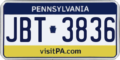 PA license plate JBT3836