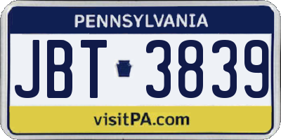 PA license plate JBT3839