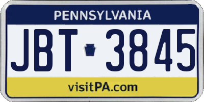 PA license plate JBT3845