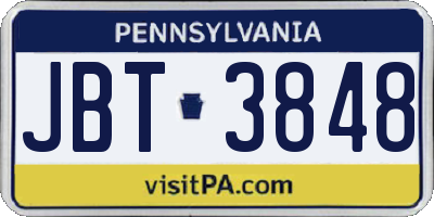 PA license plate JBT3848
