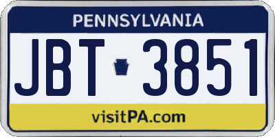 PA license plate JBT3851