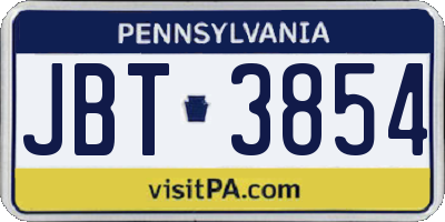 PA license plate JBT3854