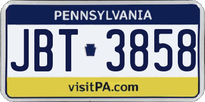 PA license plate JBT3858