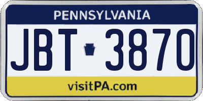 PA license plate JBT3870
