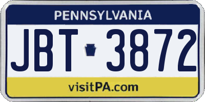 PA license plate JBT3872