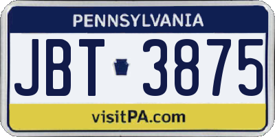 PA license plate JBT3875