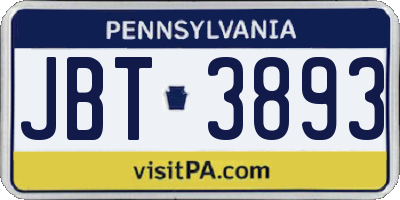 PA license plate JBT3893