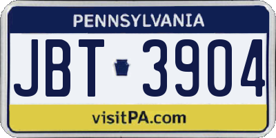 PA license plate JBT3904