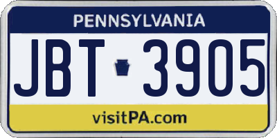 PA license plate JBT3905