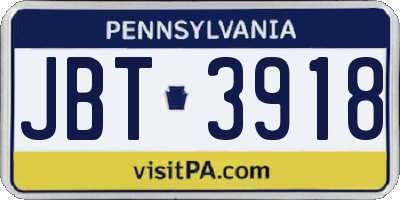 PA license plate JBT3918