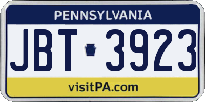 PA license plate JBT3923