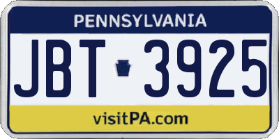 PA license plate JBT3925