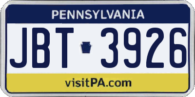 PA license plate JBT3926