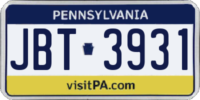 PA license plate JBT3931