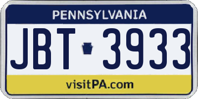 PA license plate JBT3933