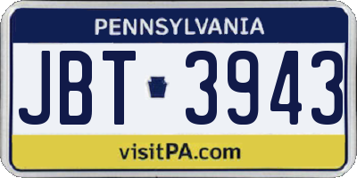 PA license plate JBT3943
