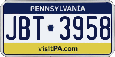 PA license plate JBT3958