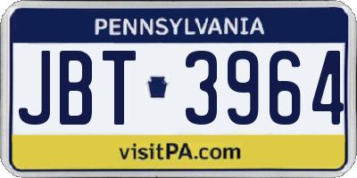 PA license plate JBT3964