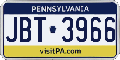 PA license plate JBT3966