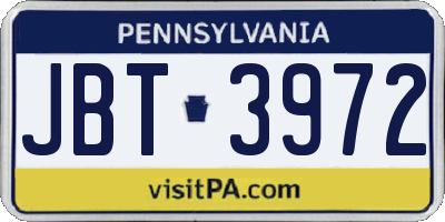 PA license plate JBT3972