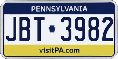 PA license plate JBT3982