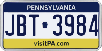 PA license plate JBT3984