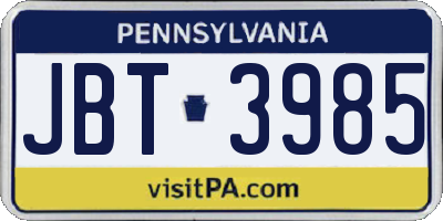 PA license plate JBT3985