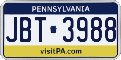 PA license plate JBT3988