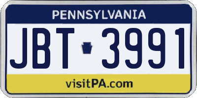 PA license plate JBT3991
