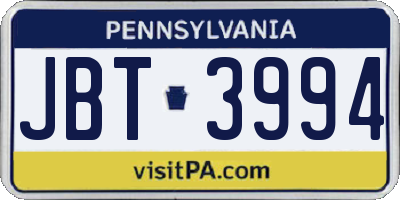 PA license plate JBT3994
