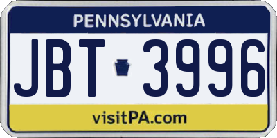PA license plate JBT3996