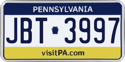 PA license plate JBT3997