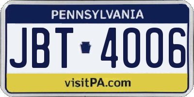 PA license plate JBT4006