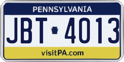 PA license plate JBT4013