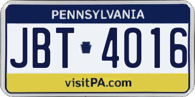 PA license plate JBT4016