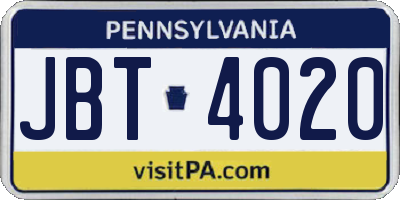 PA license plate JBT4020