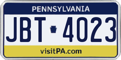 PA license plate JBT4023