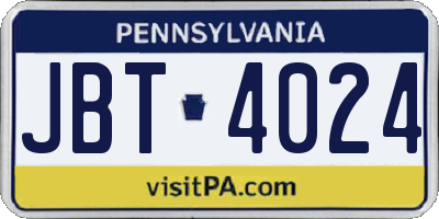 PA license plate JBT4024