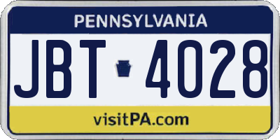 PA license plate JBT4028