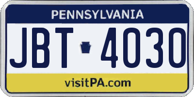 PA license plate JBT4030